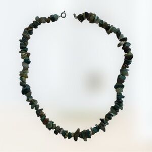 Green and Brown Stone Chip Necklace | Natural Gemstone Boho Necklace | 17.5”